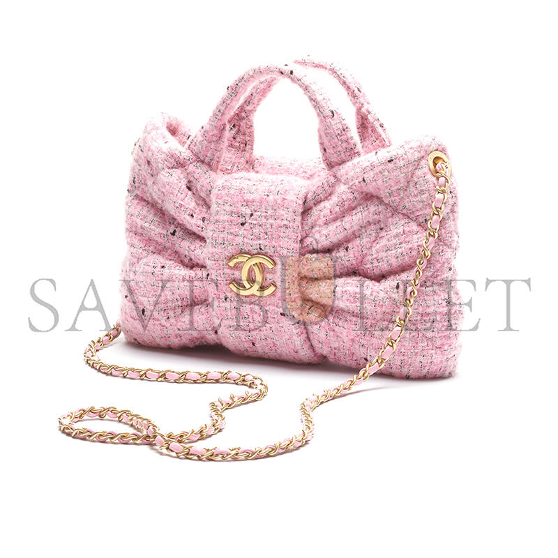 Ch**el mini bow bag tweed & gold metal pink, black & white as5849 (26*18*5cm)